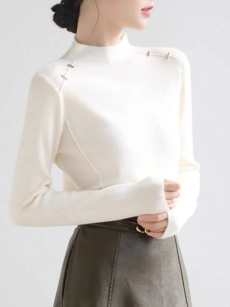 

Ele Color Long Sve f Повседневный вязаный свитер с высоким воротником Женский топ для похудения Модный осенний новый Sle Красивый вид