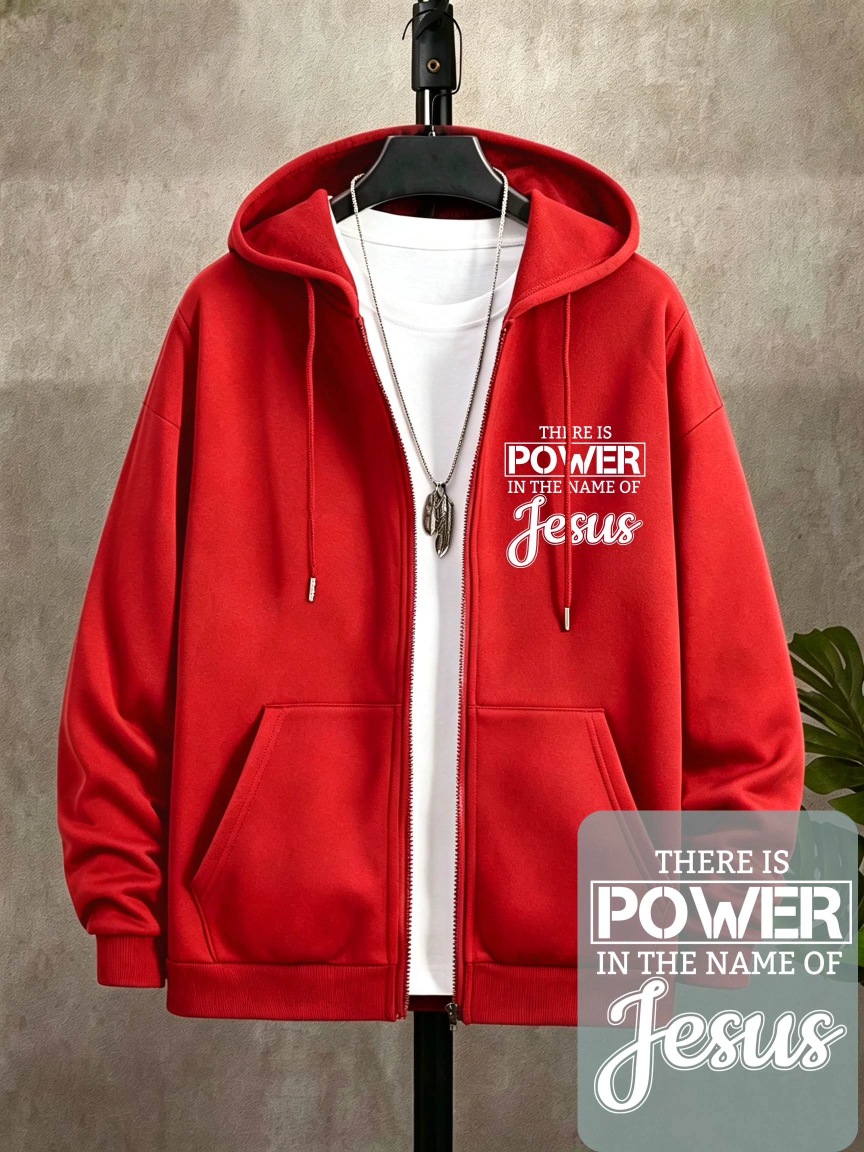 There Is Power Jesus Print Men Zipper Hoody Fashion Oversize Hoodies Casual Fleece Sportswear Autumn Korean Gym Tracksuit