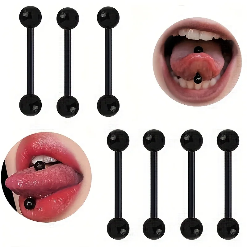 10pcs Black 14G 16mm/18mm Stainless Steel Elegant Vintage Soft Rod Tongue and Nipple Piercing Barbell Set for Gifts