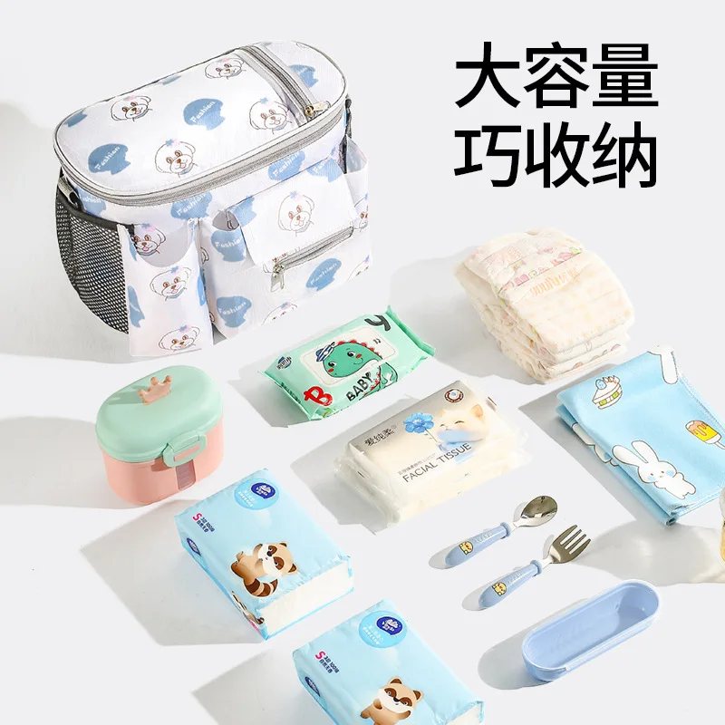 Multifunction Baby Pram Organizer Oxford Cloth Waterproof Baby Stroller Hanging Bag Large-capacity Diaper Bottle Storage Utili