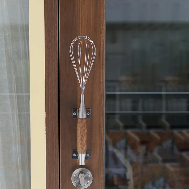 Stainless Steel Whisk Handle Solid Wood Mounted Cabinet Pull Creative Door Hardware for Milk Tea Store Decorative Exposed Handle