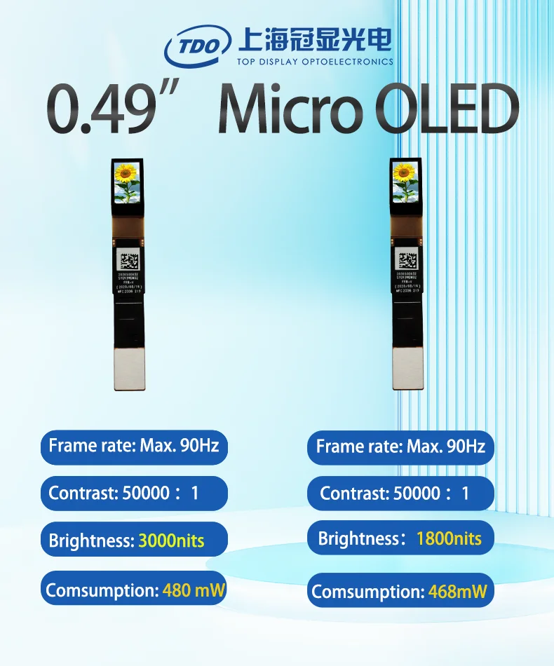 TDO 0.49" Micro OLED Display 1920x1080 SPR, 1800/3000 Nits for FPV Drone Goggles, AR/VR Headsets and HMDs