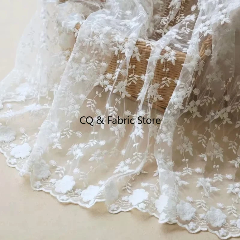 

Off White Small Flower Embroidery Mesh Lace Fabric,diy Clothing Skirt Sewing Accessories,Curtains Home Decoration Gauze