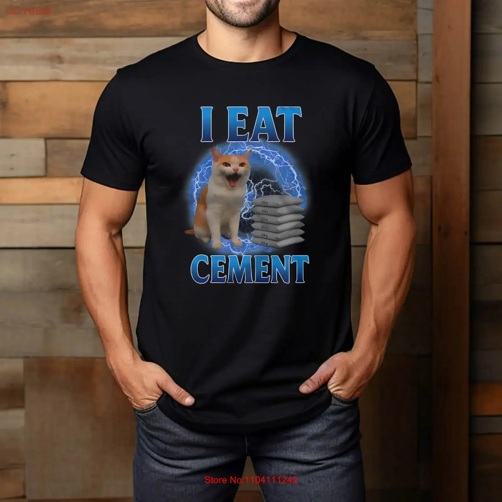 I Eat Cement Cursed Cat Funny Oddly Specific Dank Meme T Shirt vintage Washed fashion Breathable Top For Everyday Wear Slightly