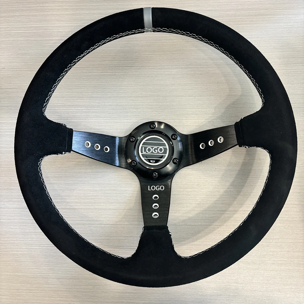 Universal 14 Inch 350mm Suede Leather Racing Deep Drifting Sport Auto Steering Wheel for Sparco