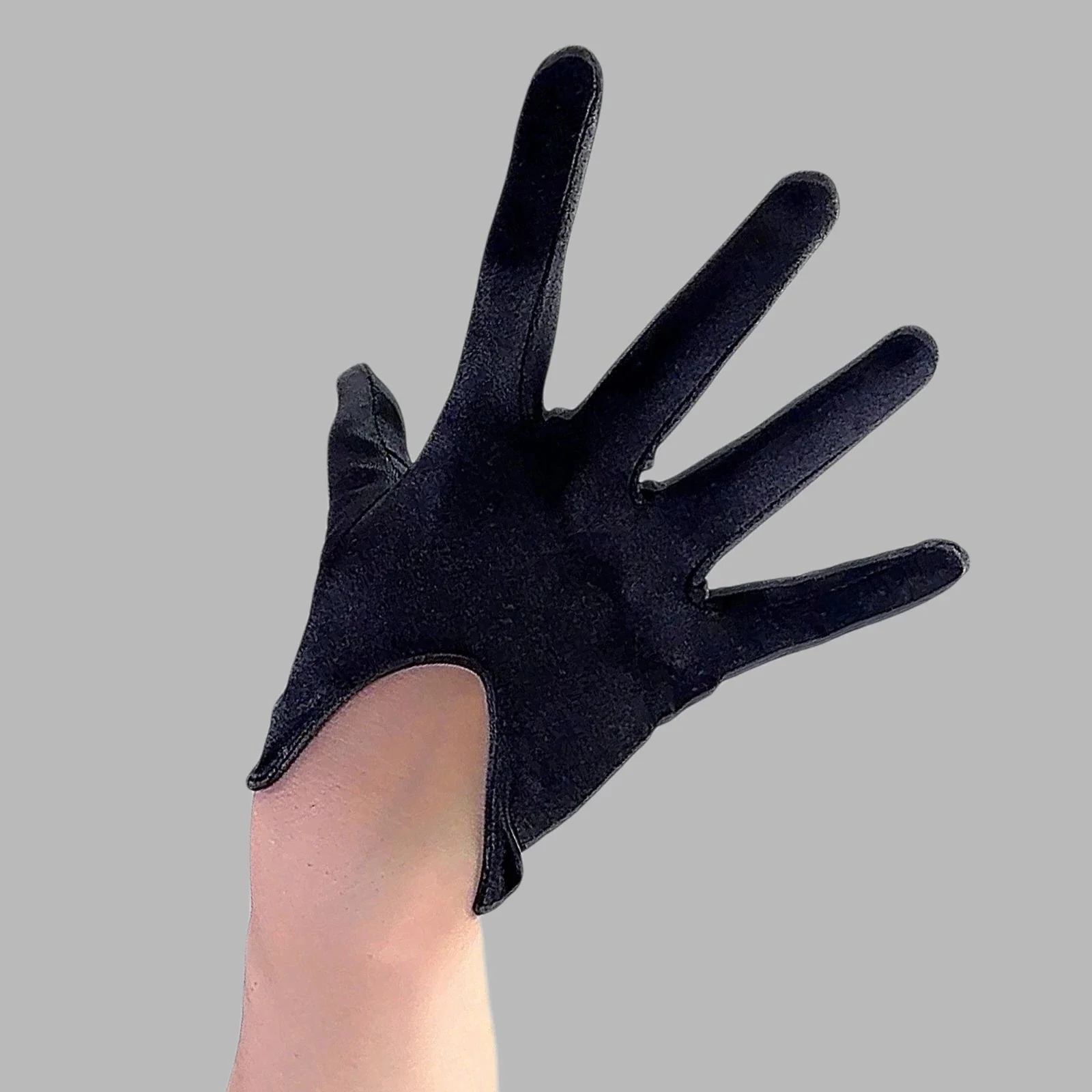 Black Satin Half Palm GLOVES 13CM Super Short Cut Out Backless Elastic Faux Solid Silk Wedding Bridal Dance Evening Party Glove