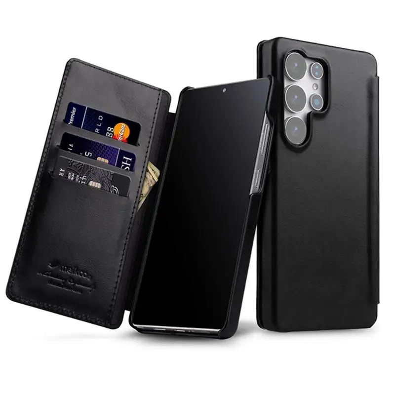 

Melkco Oil Wax Genuine Leather Wallet Flip Case For Samsung Galaxy S25 Ultra Magnetic Charging Premium Cowhide Card Slots Cover