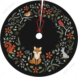 Christmas Tree Skirt Woodland Wreath Layers Xmas Tree Skirt Mat for Christmas Decorations, Winter New Year Decoration Supplies