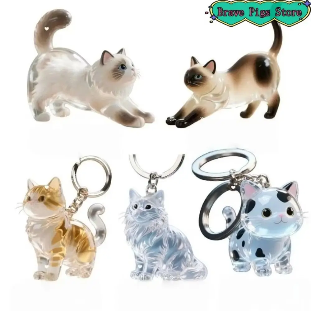 Transparent Cat Hair Acrylic Keychain Handmade Siamese Cat Cat Hair Storage Box Cute Portable Dog Fur Storage Pendant