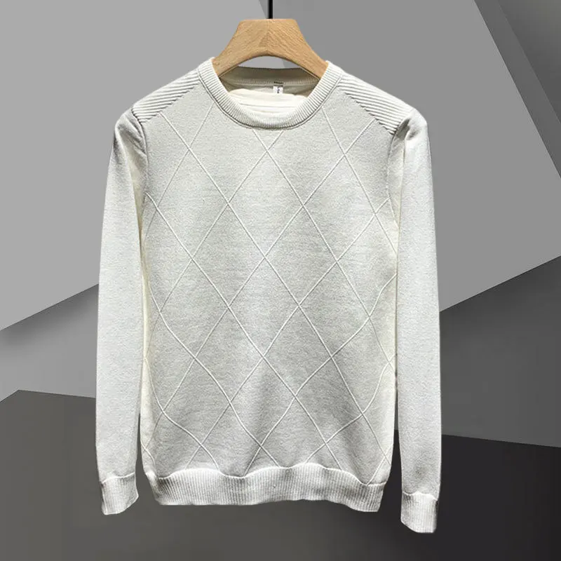 Simple Solid Color Fall Round Neck Long Sleeve Sweater Luxury British Versatile Pullover Sweater Fashion Knitted Sweater For Men