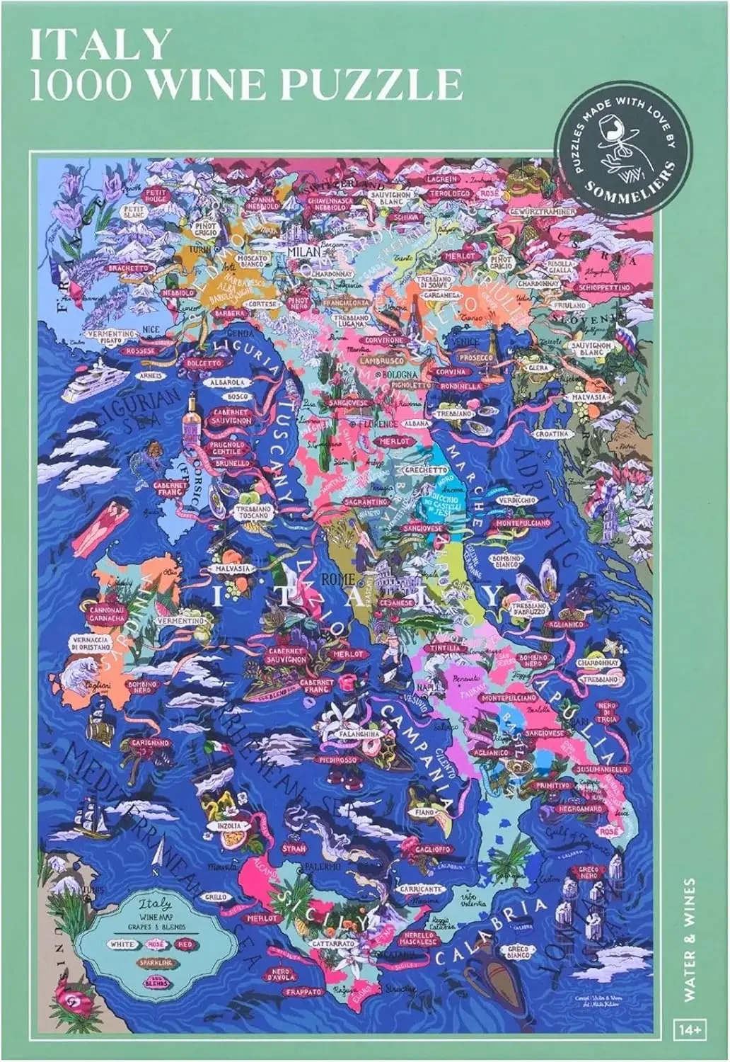 

Italy Wine Map Jigsaw Puzzle - 1000 Pieces Educational Fun for Adults Unique Hand-Drawn Design