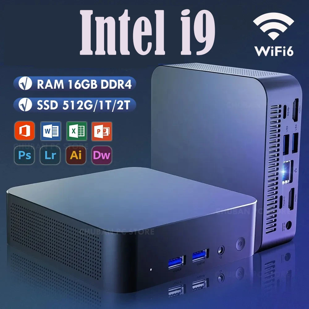 Gaming Mini PC Windows 11 Pro Intel Core i9 8950HK 16GB DDR4 1TB SSD WiFi6 M.2 UHD Graphics 1000Mbps Portable i9 Mini PC Desktop