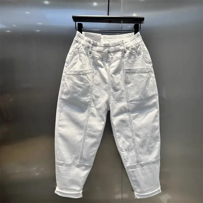 

plus Size 300 Pounds Men's Casual Harlan Pants Loose Fit Nine Points Dad Style Summer Fashion Breathable Comfortable Korean V...