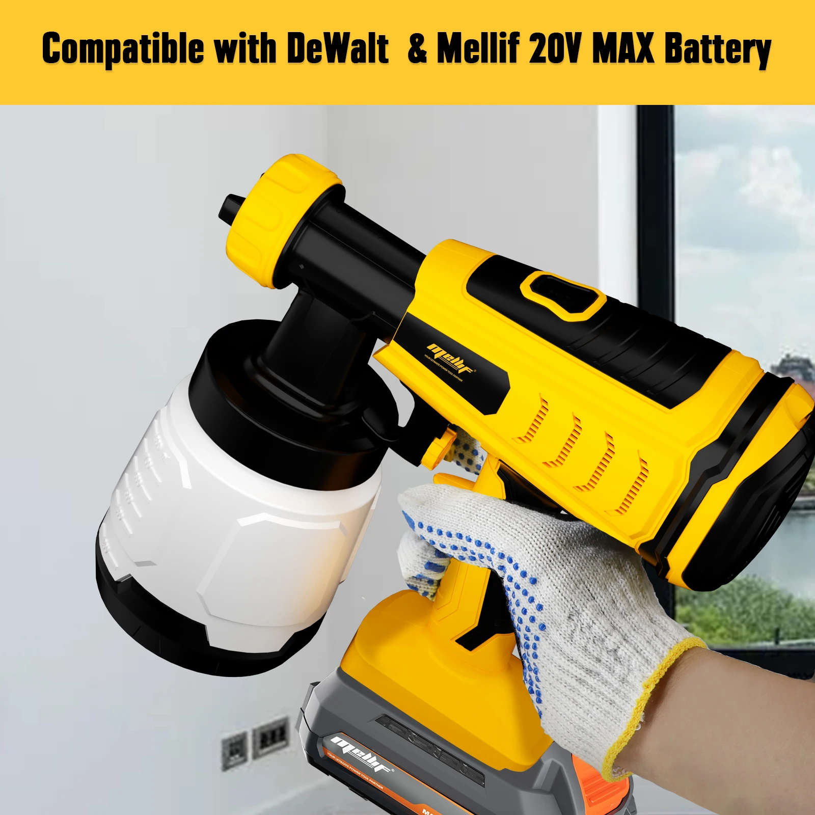 Brushless Cordless HVLP Paint Sprayer Gun Compatible with Dewalt 20v Battery, 800ML for Home Interior Exterior, House Painting