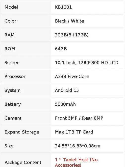 10.1 Inch Ultra Thin Tablet PC Android 15 A333 Five Core 20GB Virtual RAM 64GB ROM 1280*800 HD Screen 5000mAh WIFI Office Learning Tablet Only Tablet No Accessories