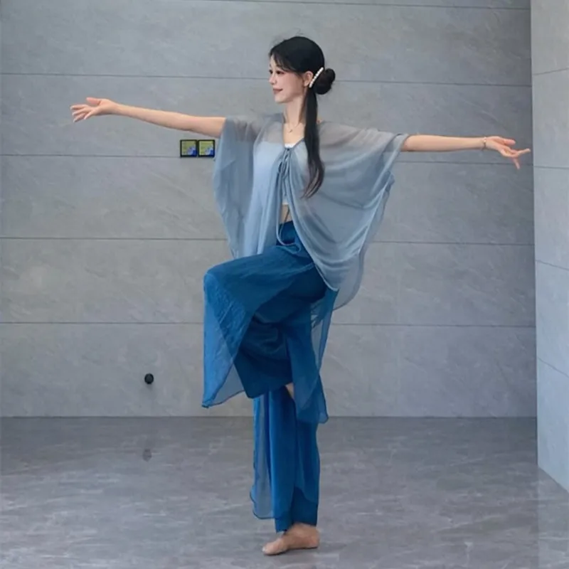 Contemporary Dancing Skirt Pants Wide Leg 2 Layers Contrast Color Trousers Chinese Folk Dancer Practice Clothes Fusion Culottes