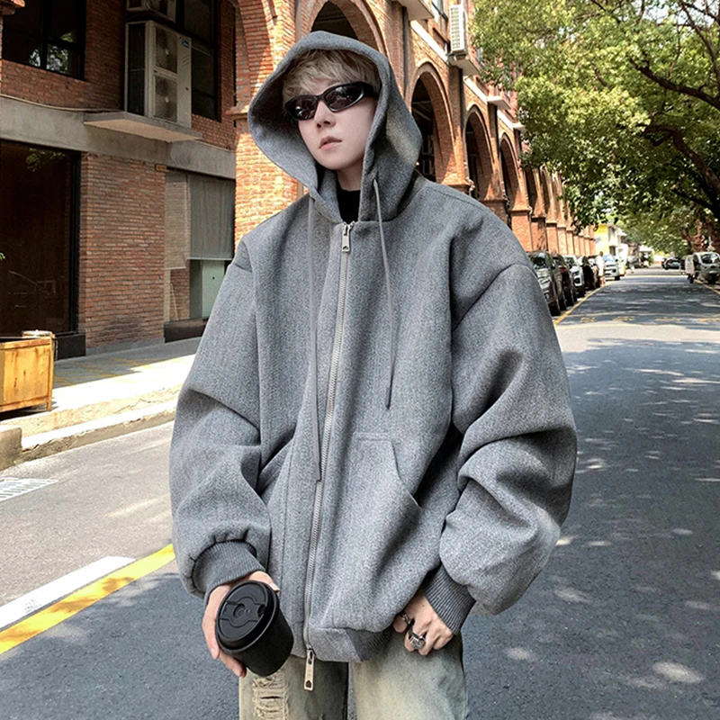 IEFB Korean Style Men\'s Hoodies Double Zippers Design Hooded Autumn Solid Color Pullover Male Casual Tops New Trendy 2024 9C7275