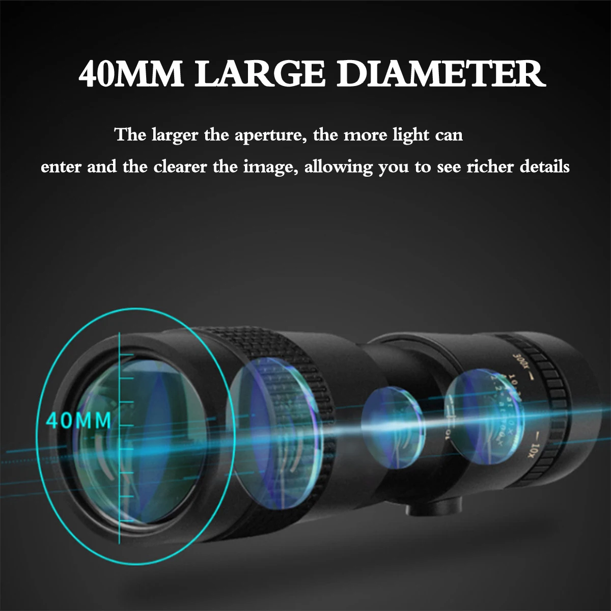 10-300×40 Zoom Monocular Telescope HD Image Compatible with Mobile Phone Photo Recording for Viewing Hiking Hunting Accessories