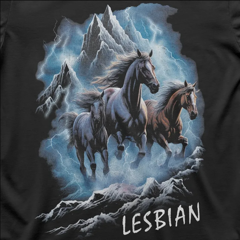 Horses Running Through Lightning Lesbian 90s T-Shirt