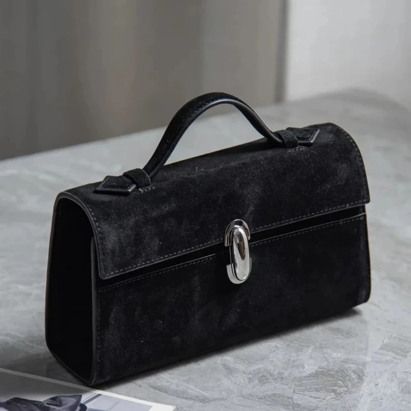 SAVETTE Brand The Symmetry 19 Genuine Leather Handbag Solid Color Simple Handbag Small Square Row Bag Women's Suede image 6