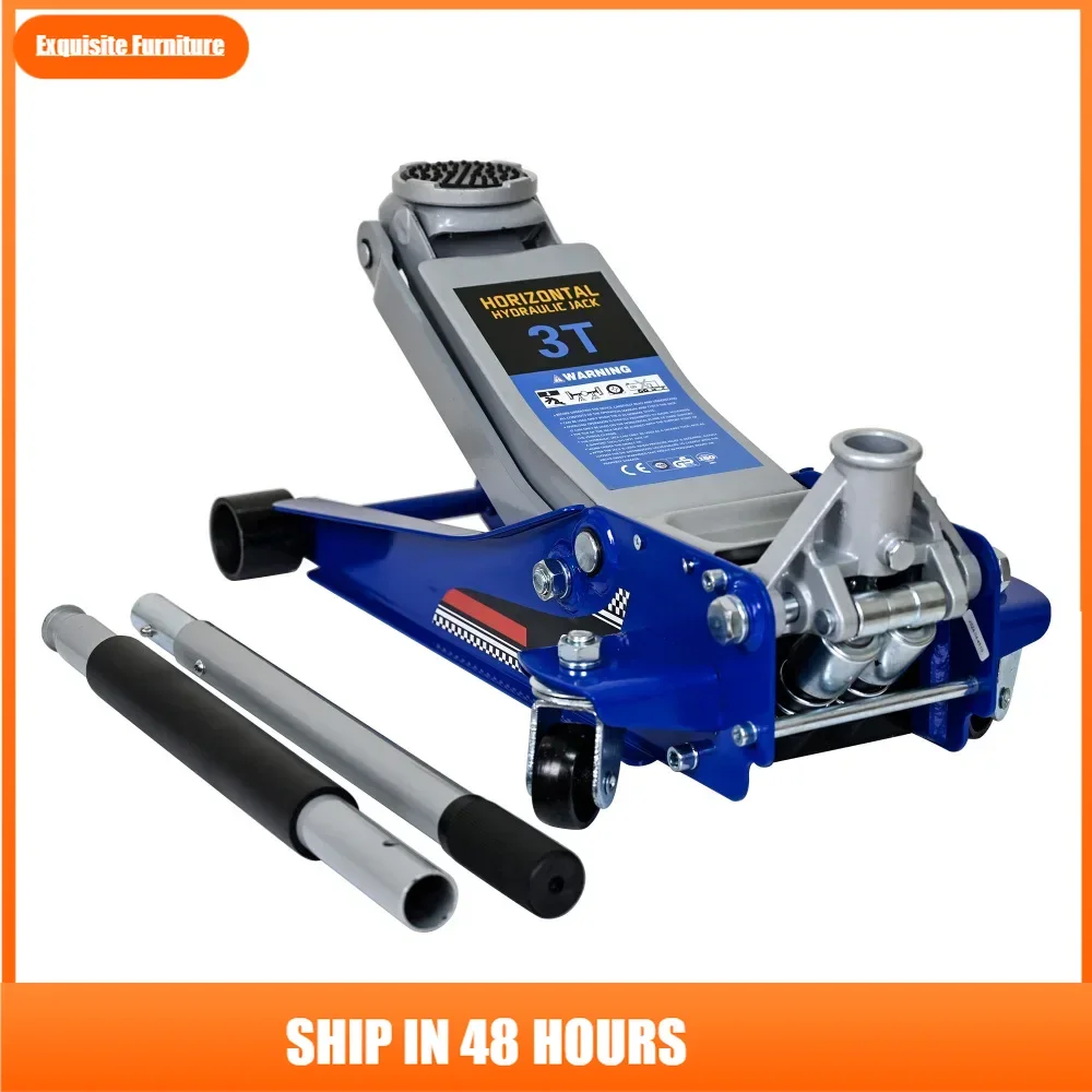 

Low-Position Steel Vehicle Floor-mounted Hydraulic Jack with Dual-piston Quick-lift Pump, 3-Ton(6600 lb.) Capacity.