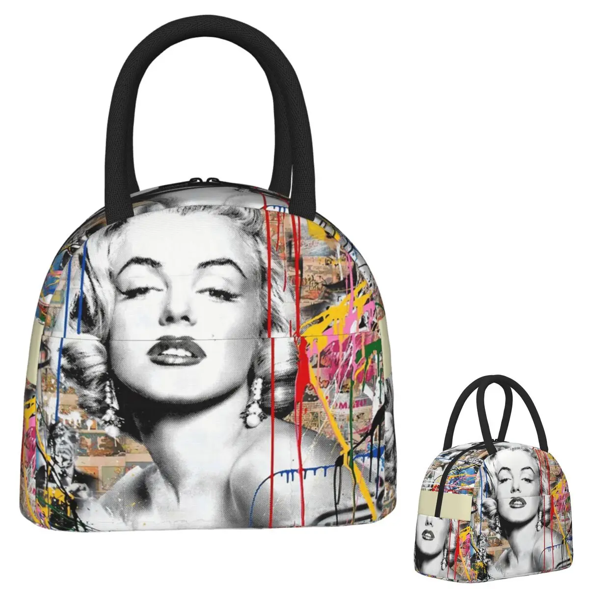 مارلين مونرو الملونة البوب المزج بانكسي الغداء حقيبة معزول بينتو صندوق الغداء حمل حقيبة تخييم حقيبة للحفاظ على البرودة لمكتب الطلاب