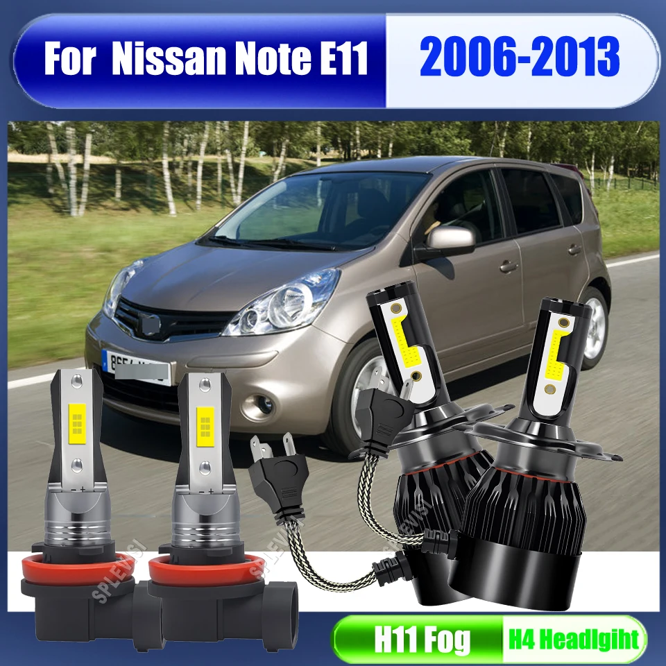 

12v H4 H11 6000K Clear White LED Headlight Foglamp - No Dark Spots For Nissan Note E11 2006 2007 2008 2009 2010 2011 2013