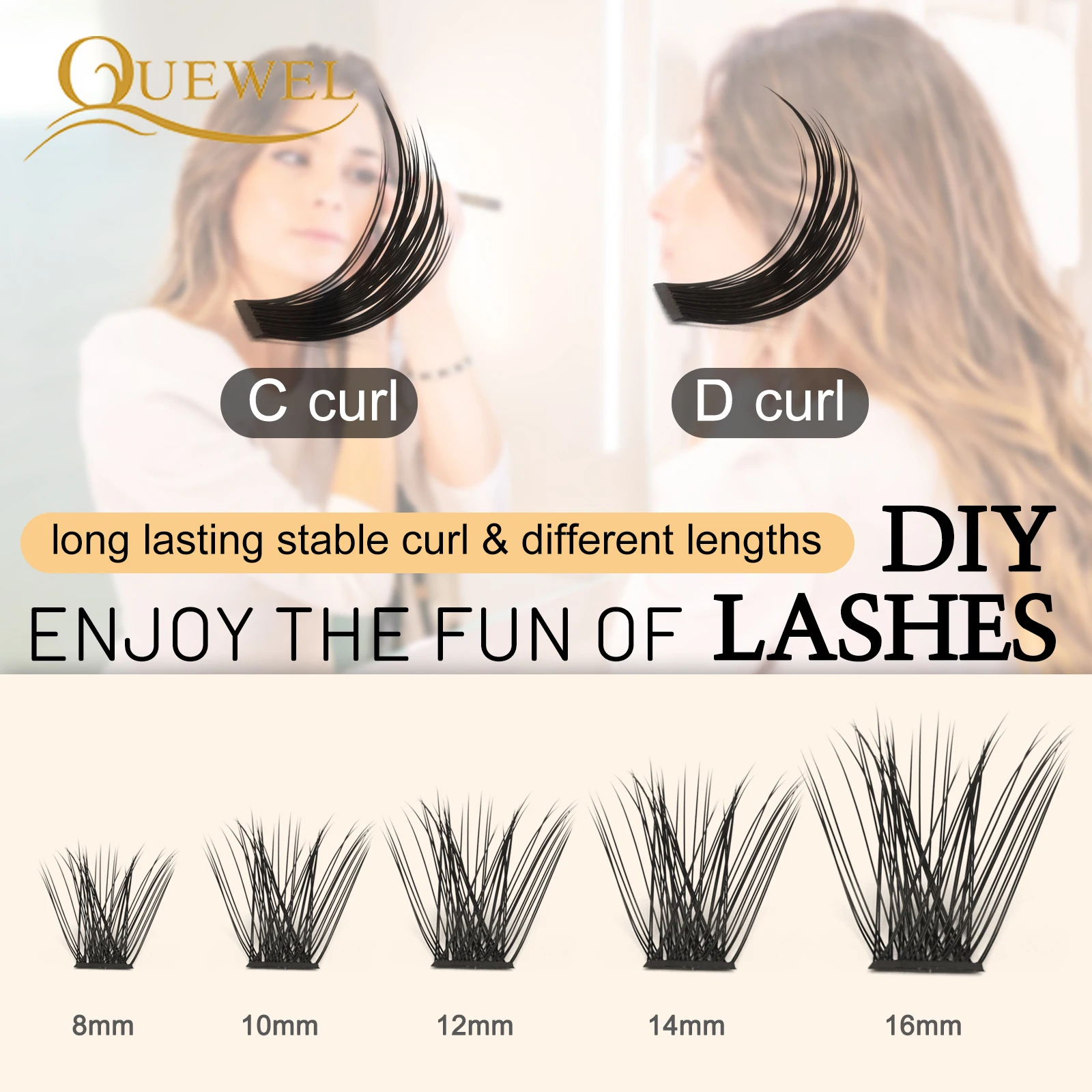 Quewel 72 Eyelash Clusters Segment Eyelashes Extension DIY Fake Lash 14D-28D Russian Volume Lashes Faux Mink Handmade Thick