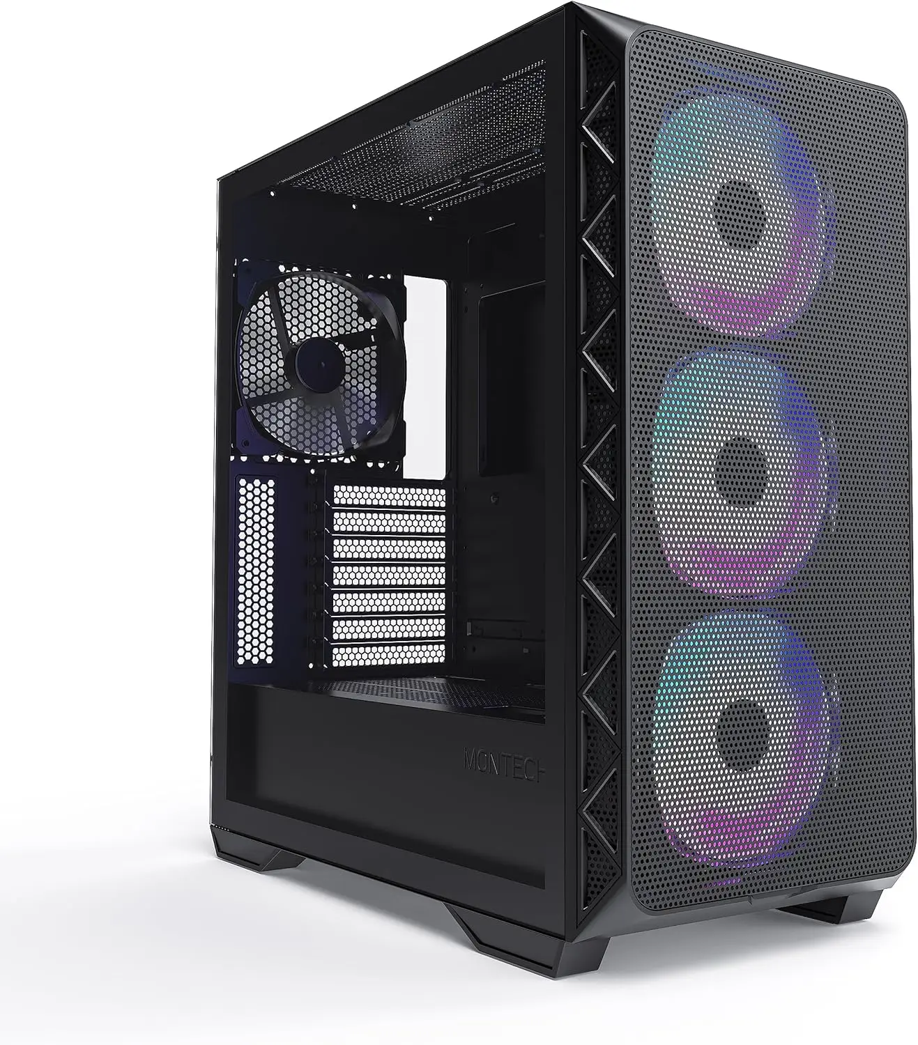 

High Airflow Mid Tower PC Case with ARGB Fans, Tempered Glass, Type-C, Supports RTX 4090