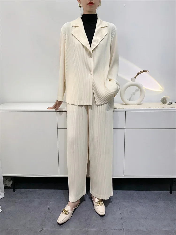 ALSEY Miyake Toothpick Pleated Casual Suit Women Spring Autumn Design Comfortable Thickened Pleated Long-sleeved Jacket