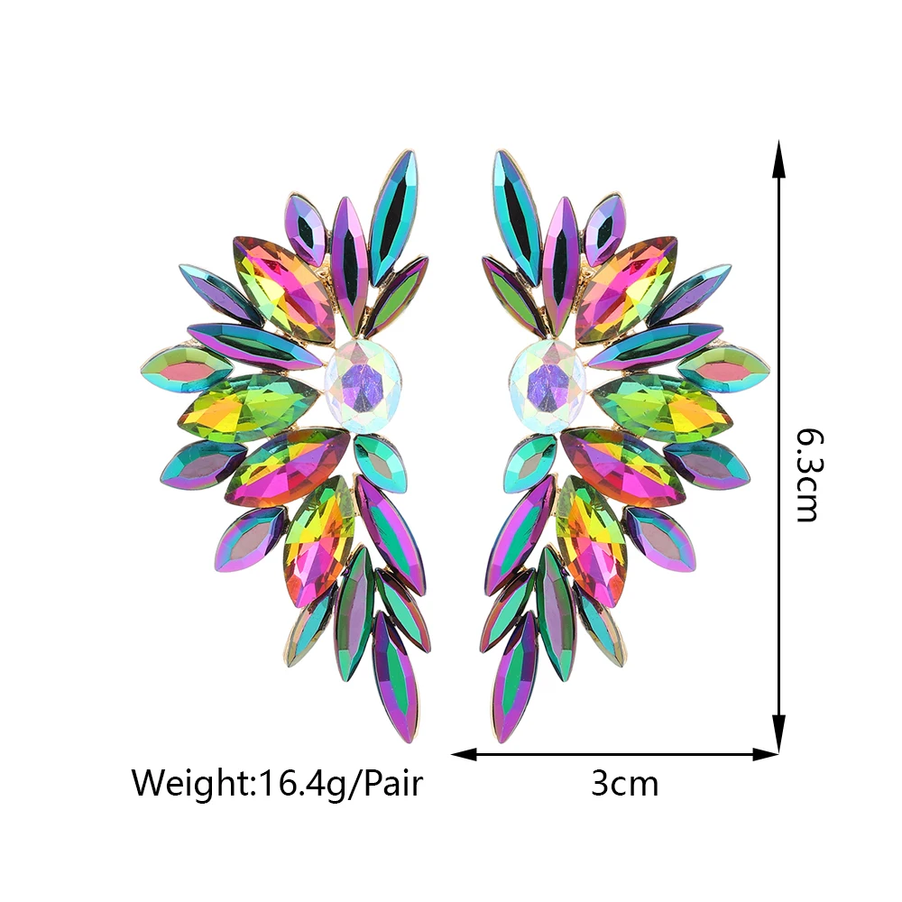 Elegant Wings Shaped Stud Earrings For Women Inlaid Colorful Glass Luxury Design Fashion Jewelry Party Wedding Trend Accessories