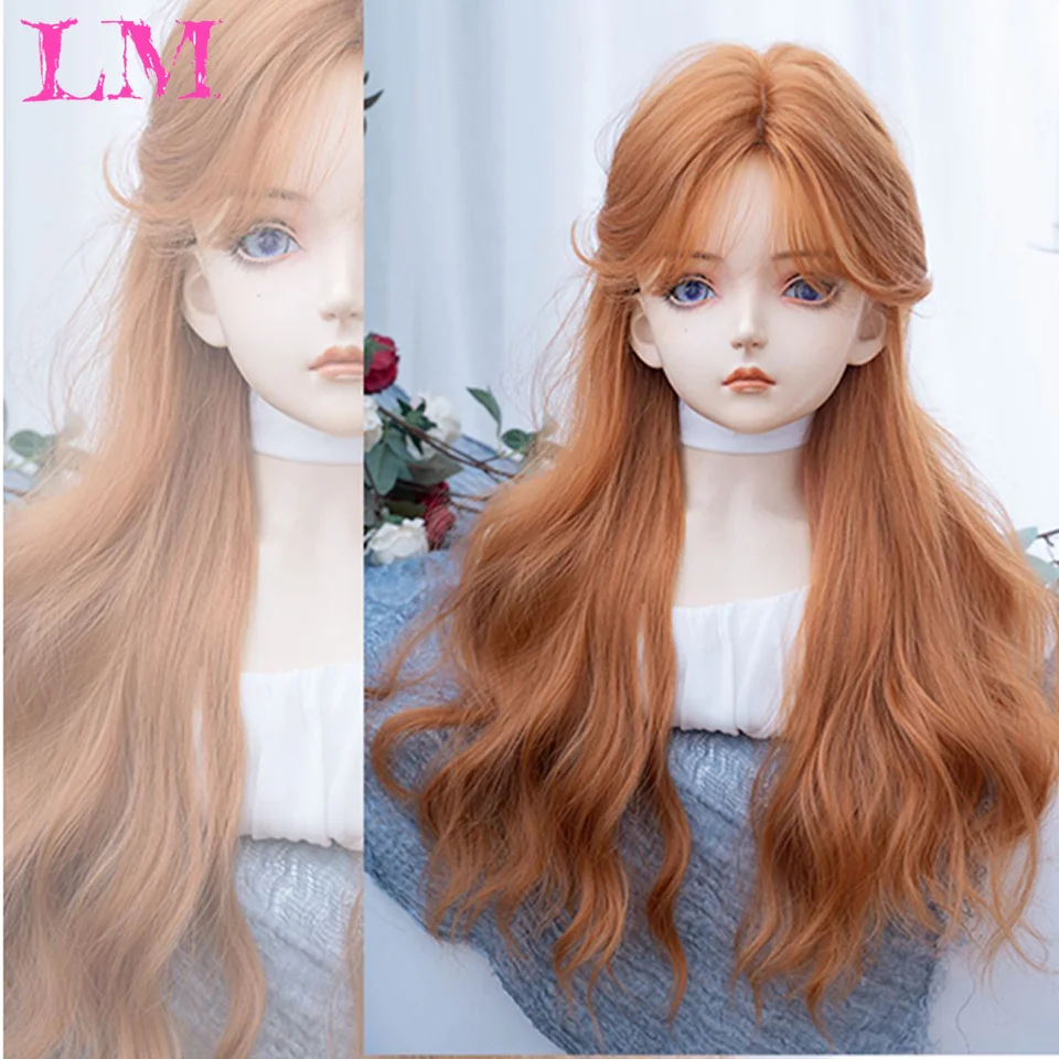 Orange Copper Ginger Long Wavy Synthetic Wigs Red Yellow Wig with Bangs for Women Natural Cosplay Body Wave Heat Resistant Hair