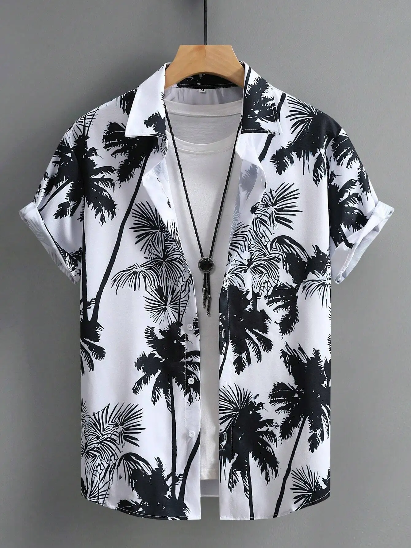 

Men's Black Palm Tree Print Short Sleeve Casual Shirt for Summer Vacation