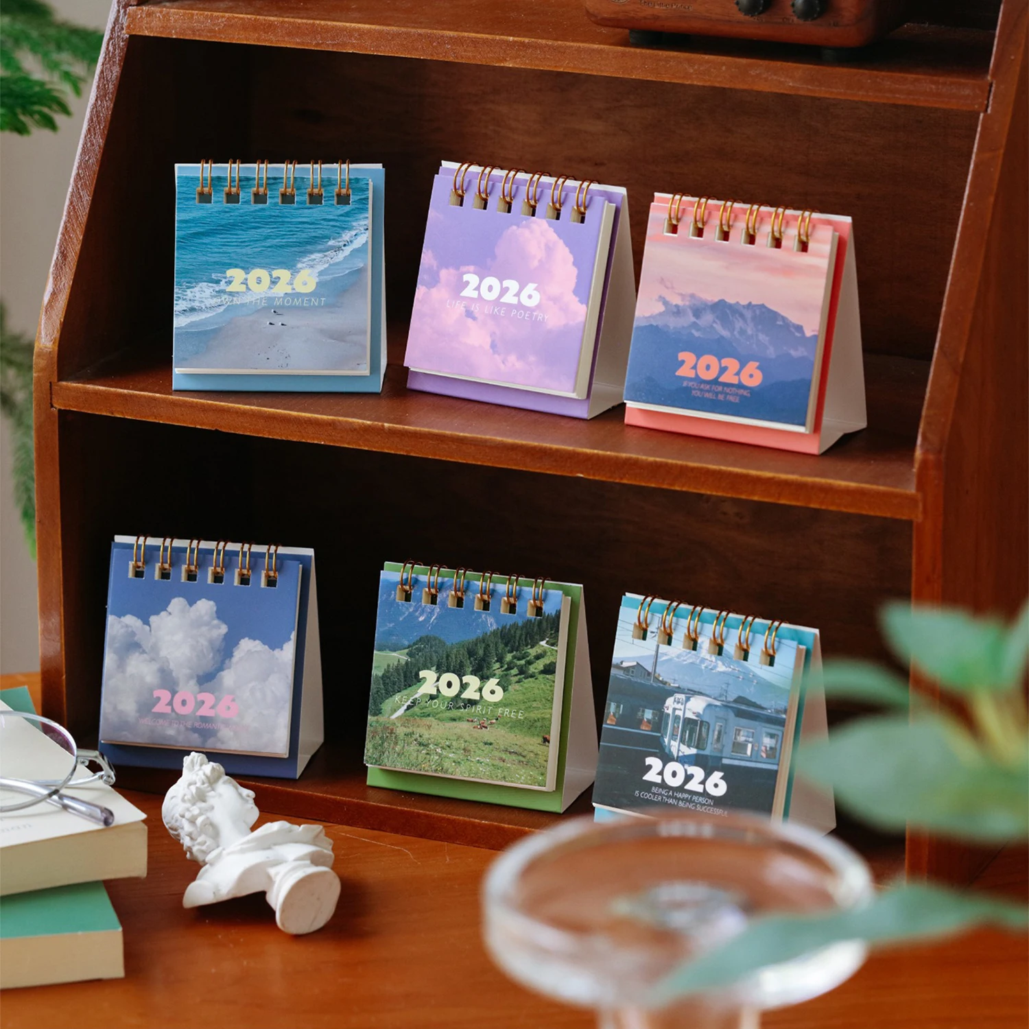 2026 Mini Calendar Desk Calendar Creative Landscape Coil Calendar Monthly Planner Desktop Decoration Stationery Office Supplies