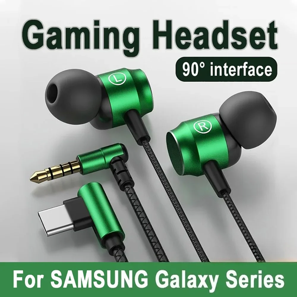 Portable 3.5mm/Type C In-ear Headphones Stereo Wired Headset Bass Earbuds 90° Interface Wired Gaming Headset For Samsung iPhone