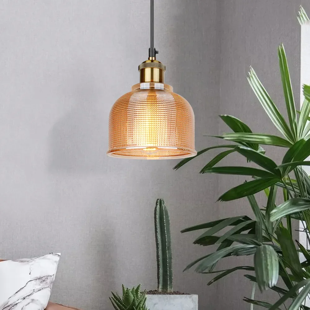 Nordic Glass Pendant Light Copper Lamp Chandeliers Creative Minimalist E27 Transparent Grass Lamp Cover for Restaurant Light