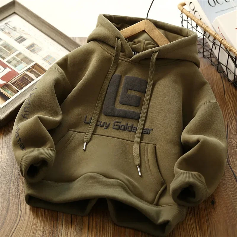 Boys Padded Hooded Sweatshirt Autumn Winter Children\'s Clothing Plus Velvet Thick Warm Hoodie Big Kids Thermal Pullover Tops