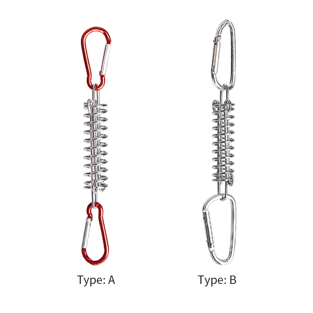 Tensor de cuerda de acero con mosquetón para acampar al aire libre, resorte ligero a prueba de viento, hebilla tensora de cable de fijación, 5