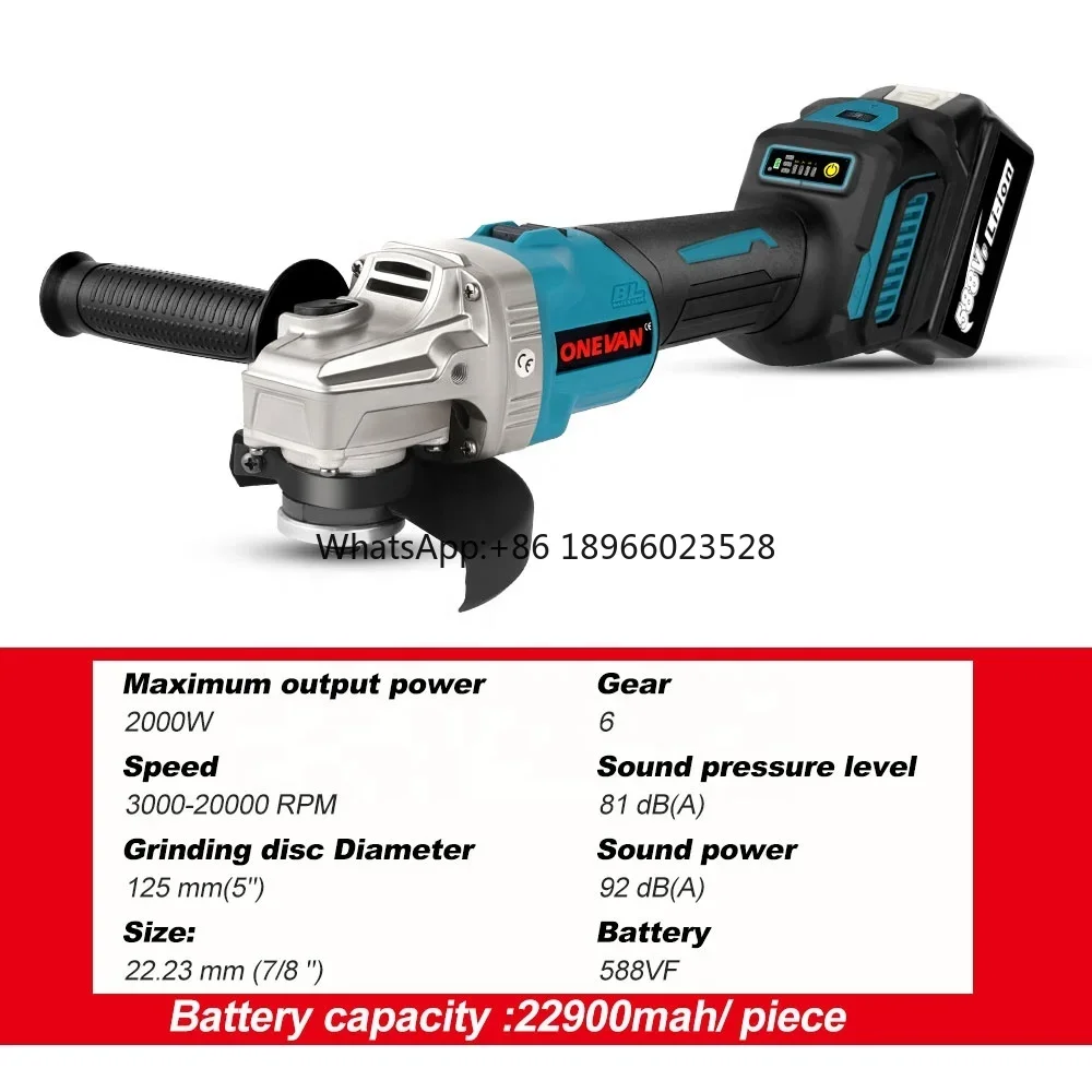 125MM Brushless Electric Angle Grinder 6 Gear Cutting Machine Power Tool with Lithium-Ion Battery For Makita 18V Battery