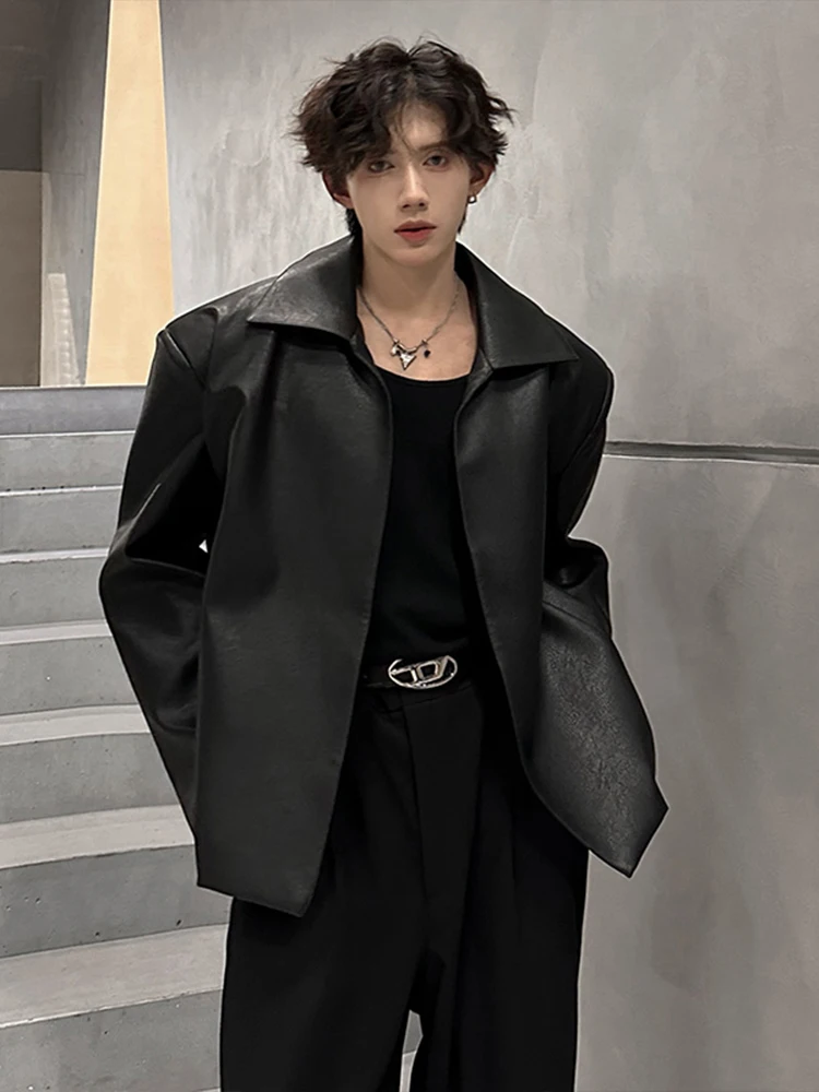 

Bla PU Leather Jaet Men's Spring Autumn ort Sle oulder Padded Flip Collar American High Street Sle Adstrative...