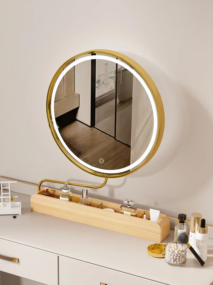 Aluminum alloy rotating vanity mirror log bedroom table vanity mirror led multifunctional retractable flip.