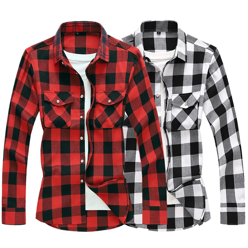 

Striped Plaid Long-sleeved Shirt Men's Single-breasted Classic Checkered Office Shirts Autumn Fashion Casual Camisa Chemise 7XL