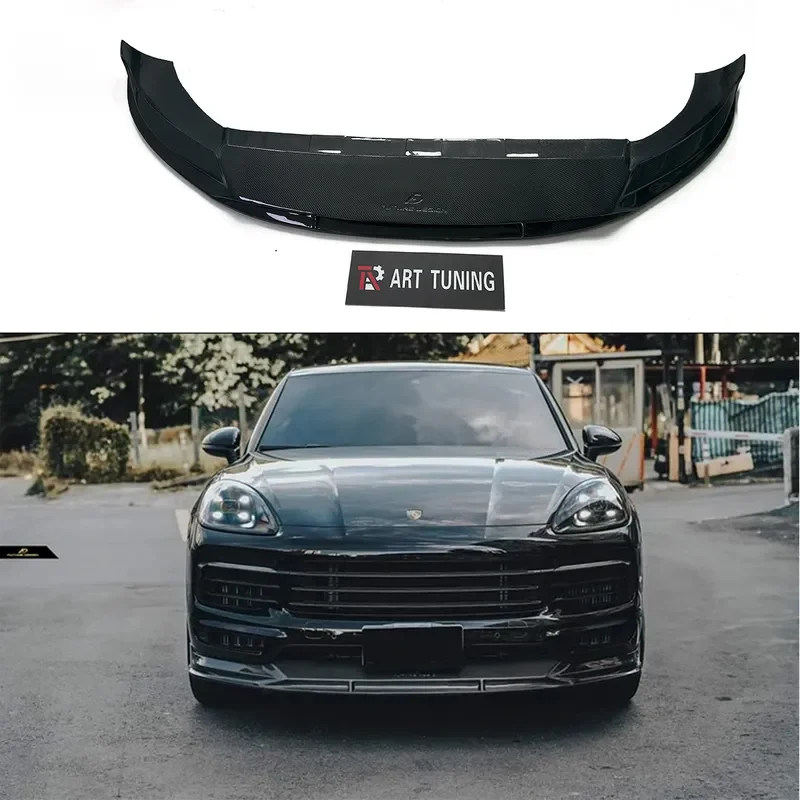 For Porsche Cayenne FD Style Wet Carbon Fiber Front Lip Glossy Finish Aggressive Look Bumper Protection Easy to Install