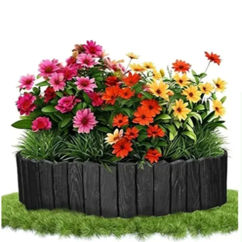 3pcs Plastic Material Garden Edging Border Interlocking Design Imitation Stone Texture Landscape Barrier Weather-Resistant