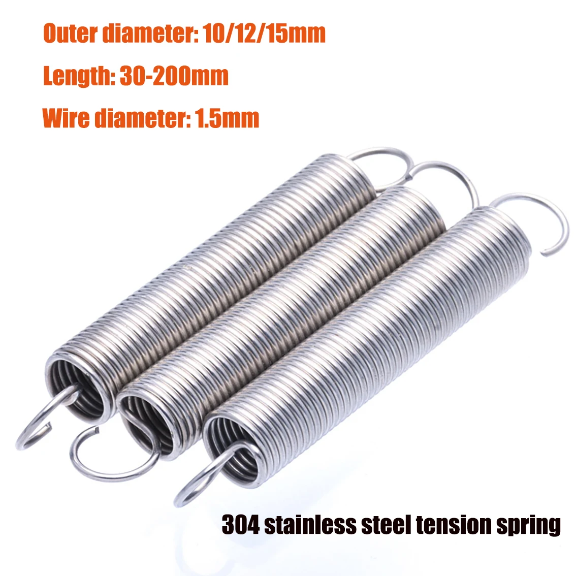 1.5mm Open S Hook Tension Spring Stainless Steel Extension Pullback Expansion Tensile Stretching Springs OD 10-15mm L 30-200mm