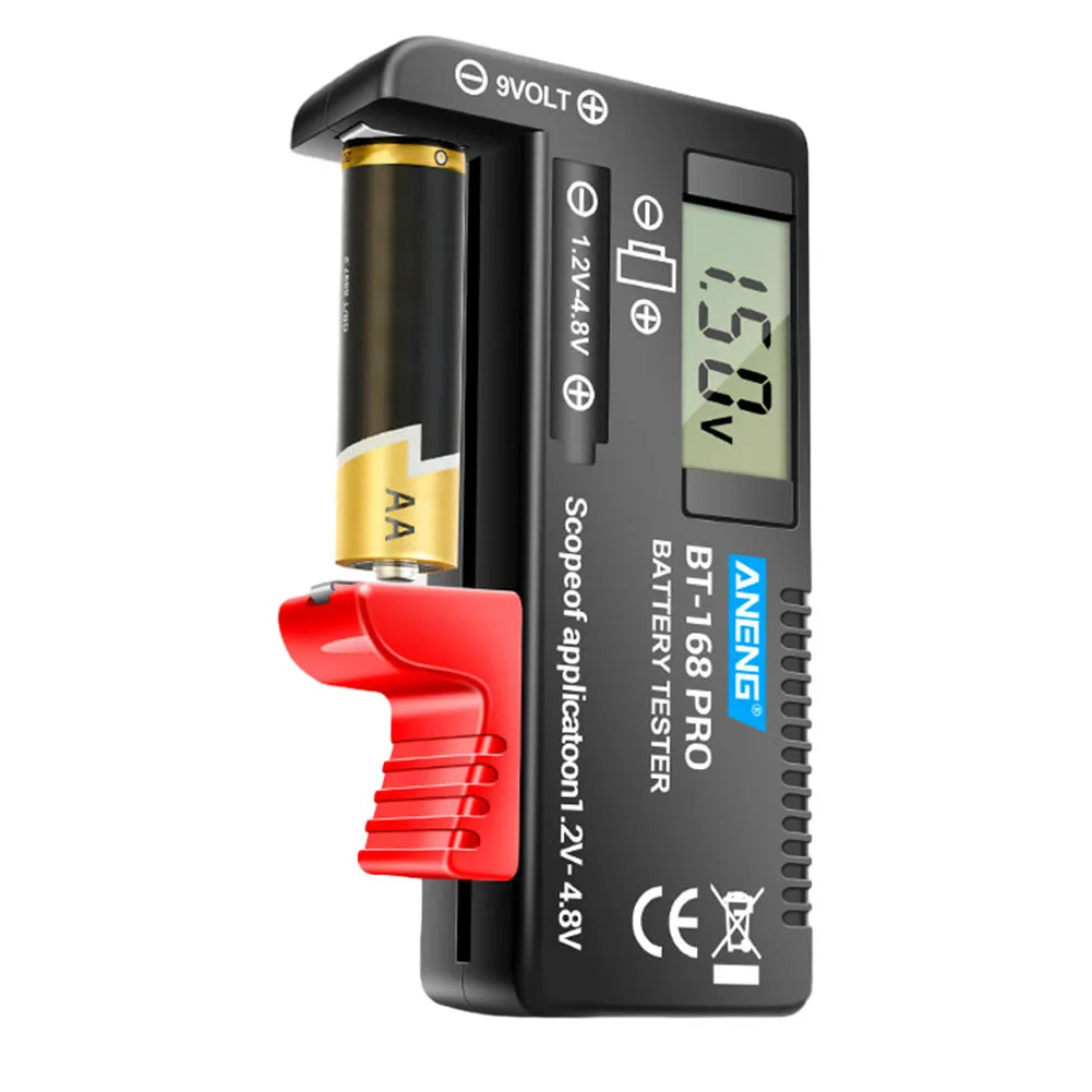 BT-168 PRO Battery Tester Digital Display Battery Meter 1.2-4.8V ABS Plastic Battery Voltage Tester FOR 16340 Lithium Battery