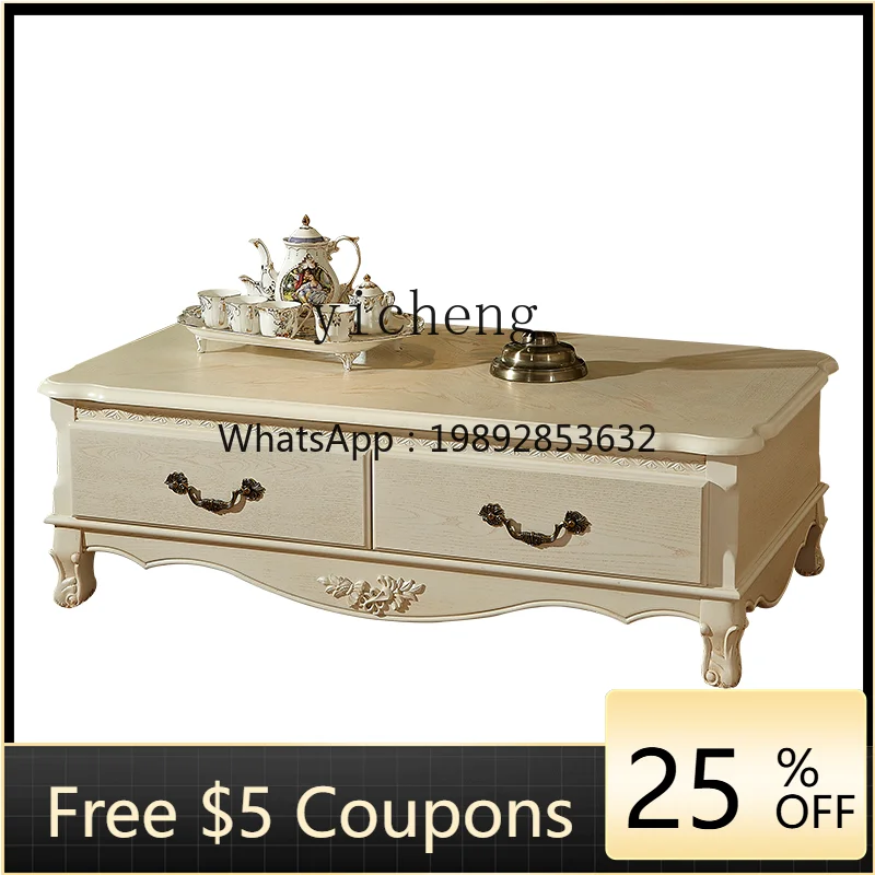 

Журнальный столик EE из цельного дерева для гостиной с насосом, простой антикварный четыре ведра, белый пасторальный чайный столик