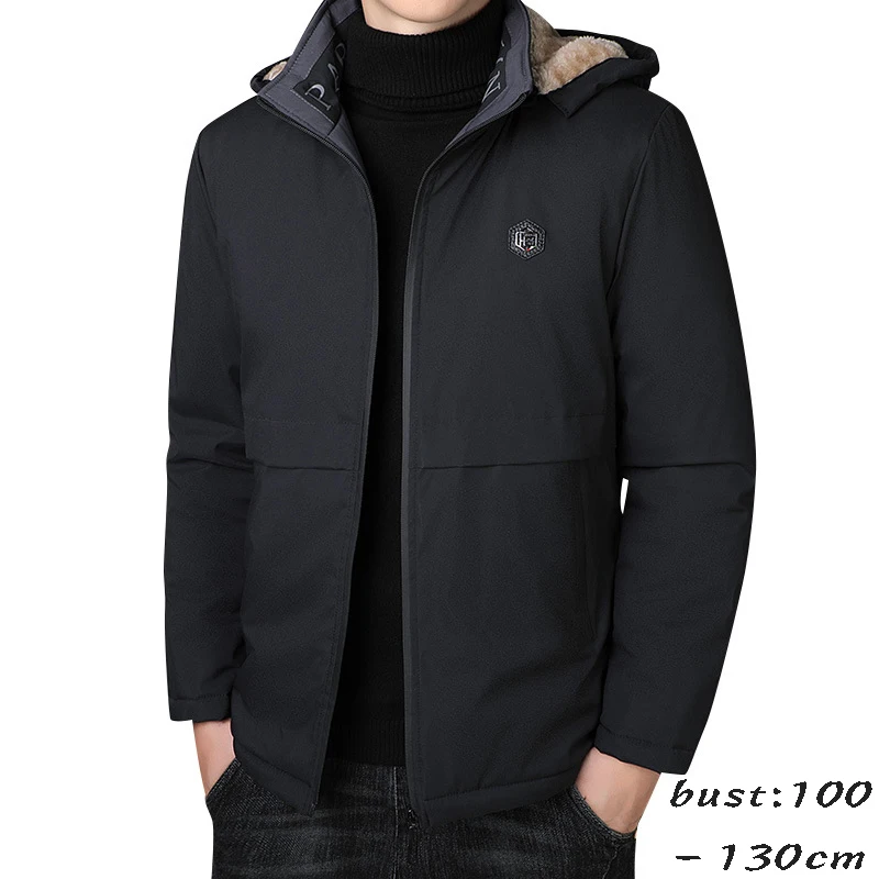 

high quality winter hooded jacket and coat for men zipper plush lining big size new 2023 causal outerwear clothing - black grey