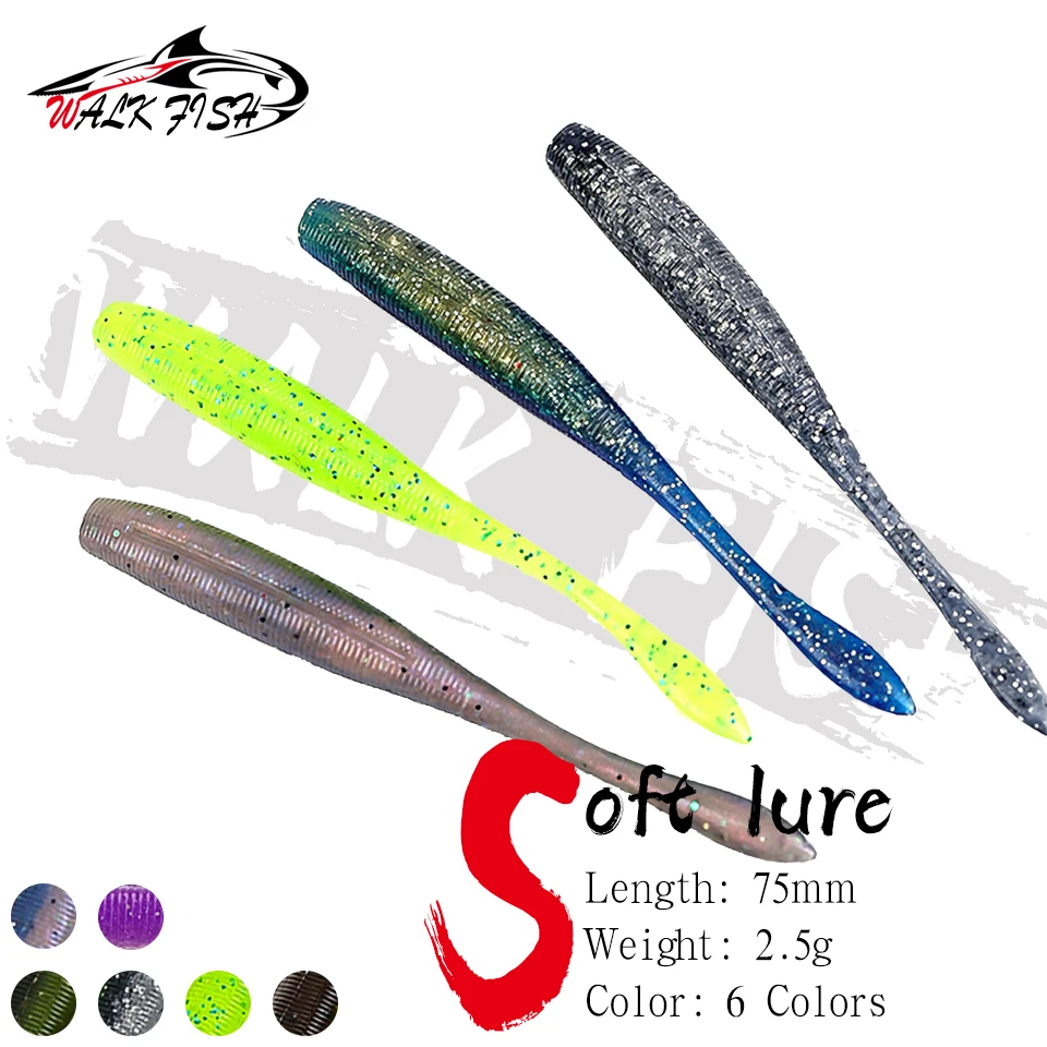 WALK FISH 6 Stück 7,5cm 2,5g Angelköder Weichplastik Silikon Kunstköder Pesca Karpfenangeln Bass Köder Sinkende Wobbler