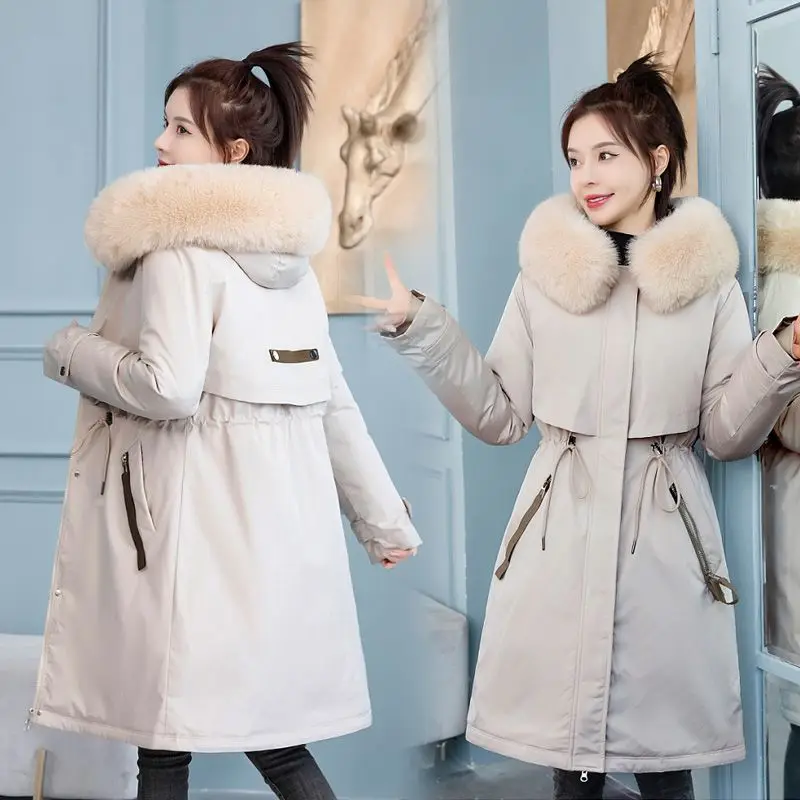 

Winter New Women's Down Cotton Jacket Commuter Hoodie Detachable Warm Parkas